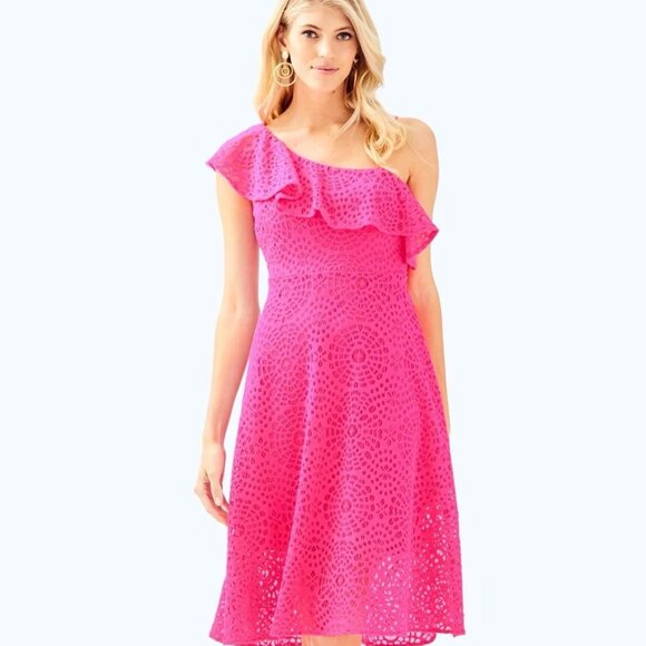 Lilly Pulitzer Dresses & Skirts - EUC Lilly Pulitzer Pink Callisto Ruffle One Shoulder Dress Size 4